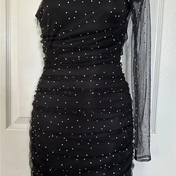 ZARA Dress One Shoulder Black Rhinestone Size XS • BLOGGER FAVORITE • - Picture 14 of 17